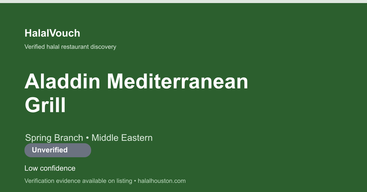 Aladdin Mediterranean Grill — HalalVouch branded listing image