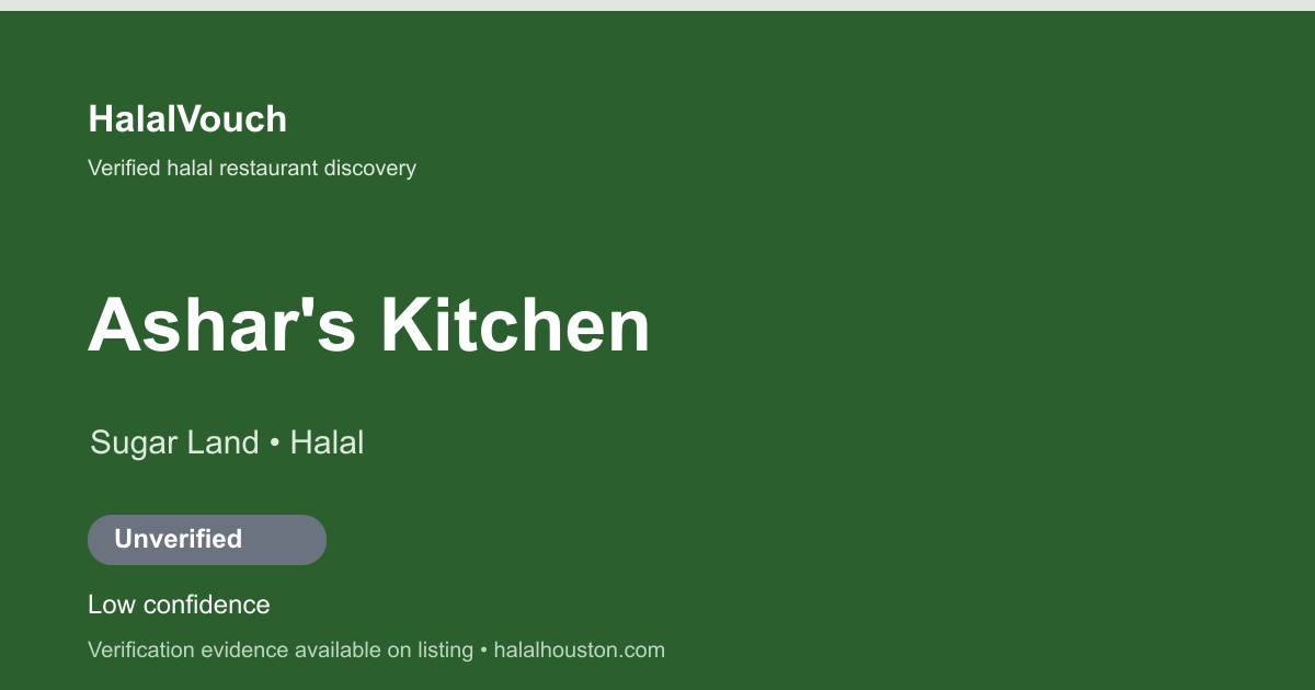 Ashar's Kitchen — HalalVouch branded listing image
