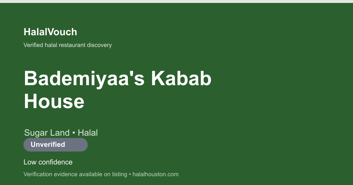 Bademiyaa's Kabab House — HalalVouch branded listing image