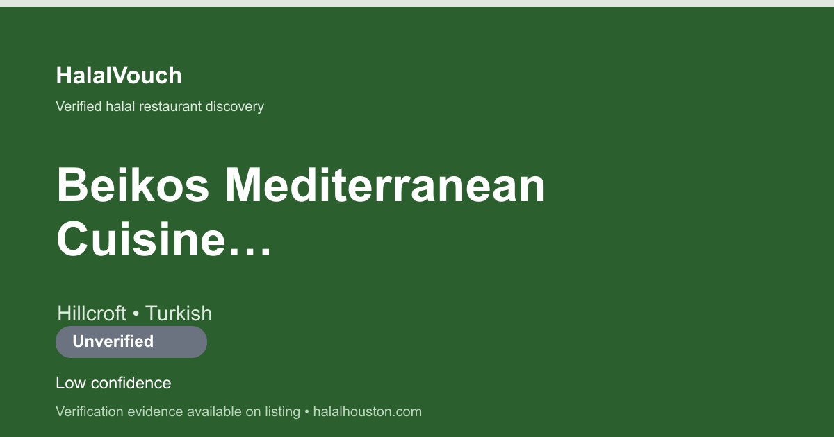 Beikos Mediterranean Cuisine (Halal Turkish Restaurant) — HalalVouch branded listing image