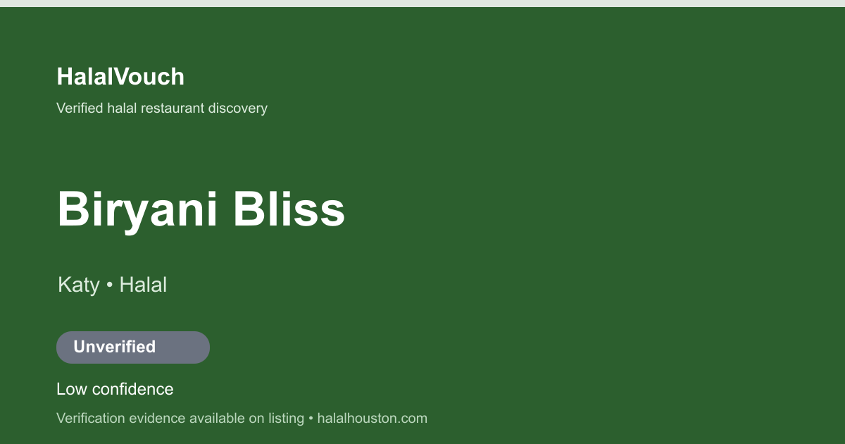 Biryani Bliss — HalalVouch branded listing image