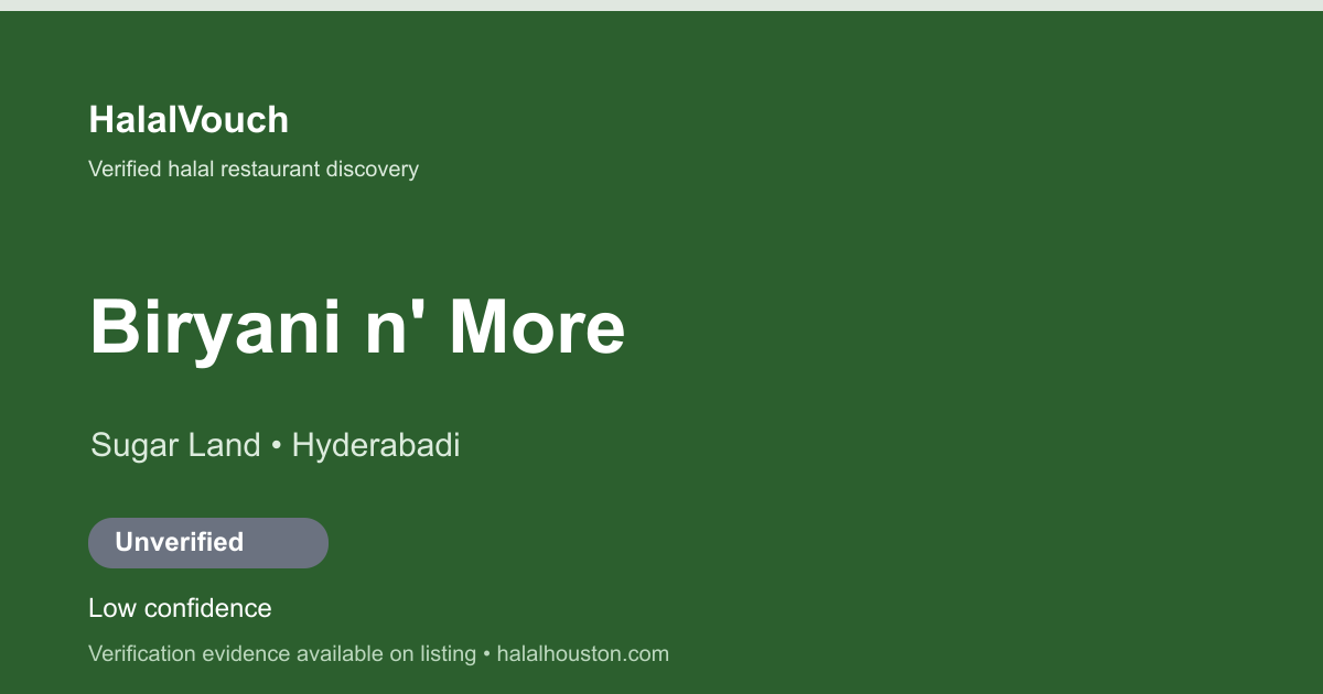 Biryani n' More — HalalVouch branded listing image
