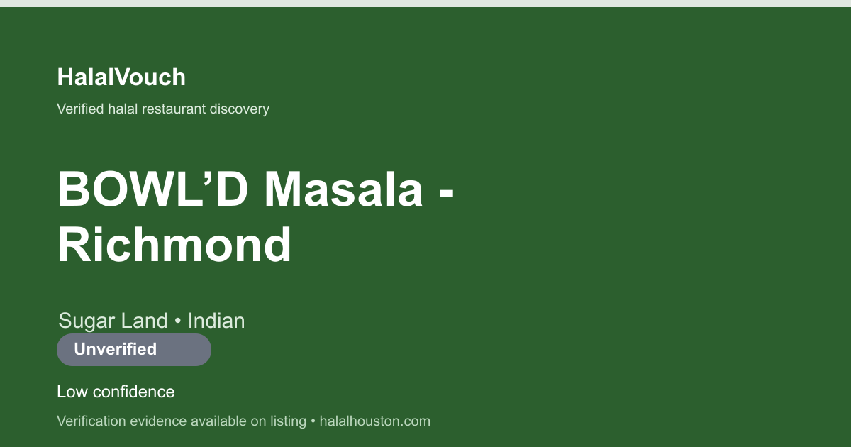 BOWL’D Masala - Richmond — HalalVouch branded listing image