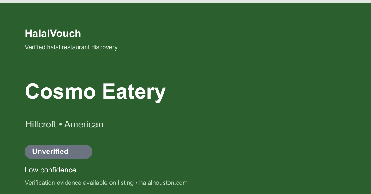Cosmo Eatery — HalalVouch branded listing image