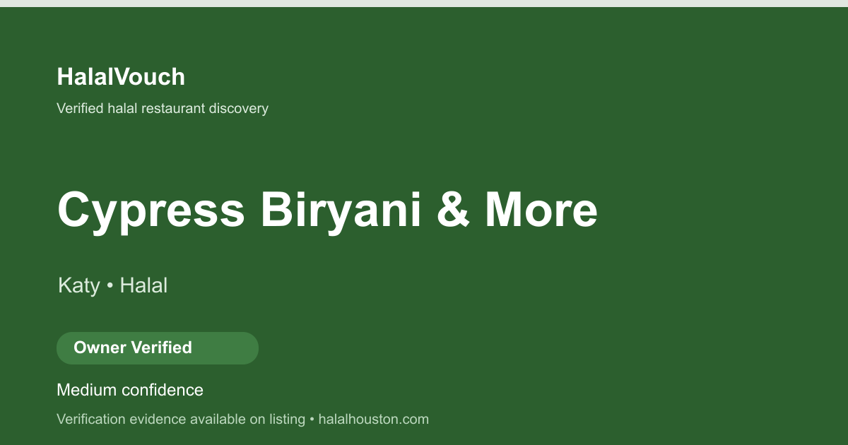 Cypress Biryani & More — HalalVouch branded listing image