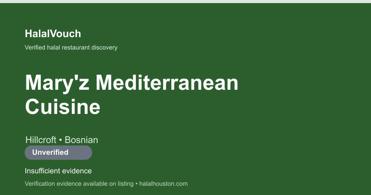 Mary'z Mediterranean Cuisine — HalalVouch branded listing image