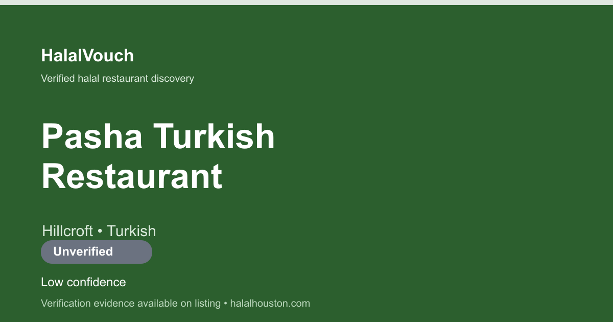 Pasha Turkish Restaurant — HalalVouch branded listing image