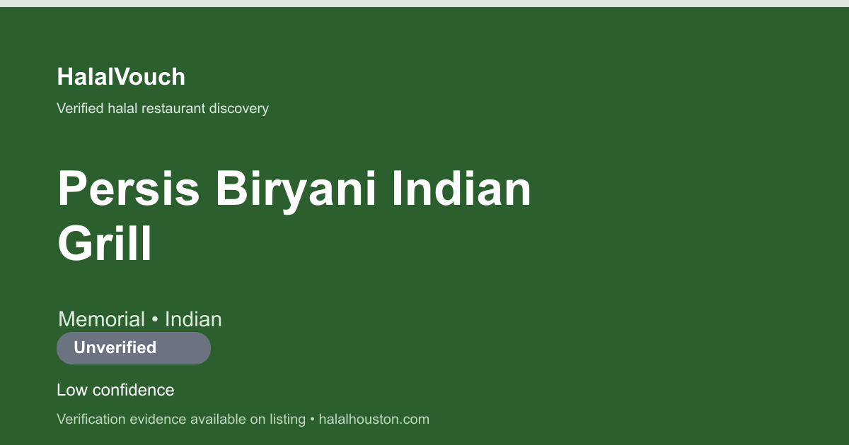 Persis Biryani Indian Grill — HalalVouch branded listing image