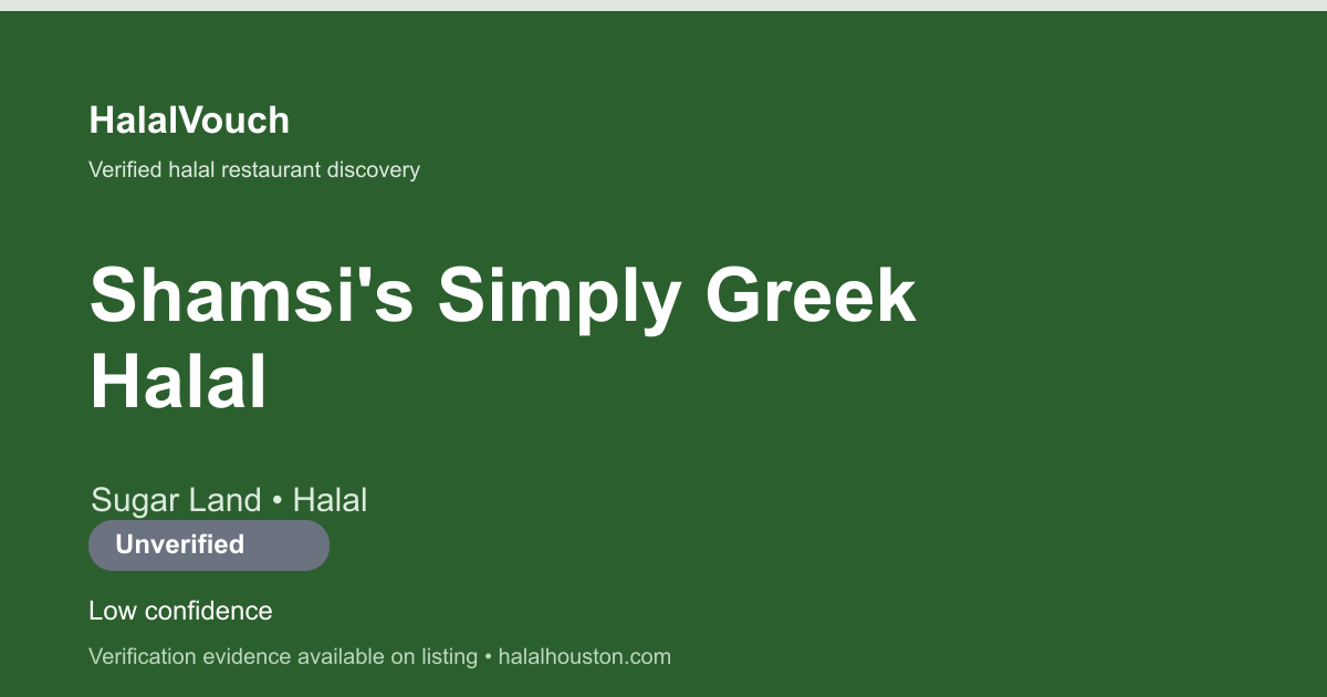 Shamsi's Simply Greek Halal — HalalVouch branded listing image