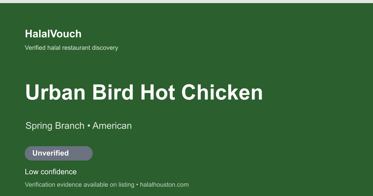 Urban Bird Hot Chicken — HalalVouch branded listing image