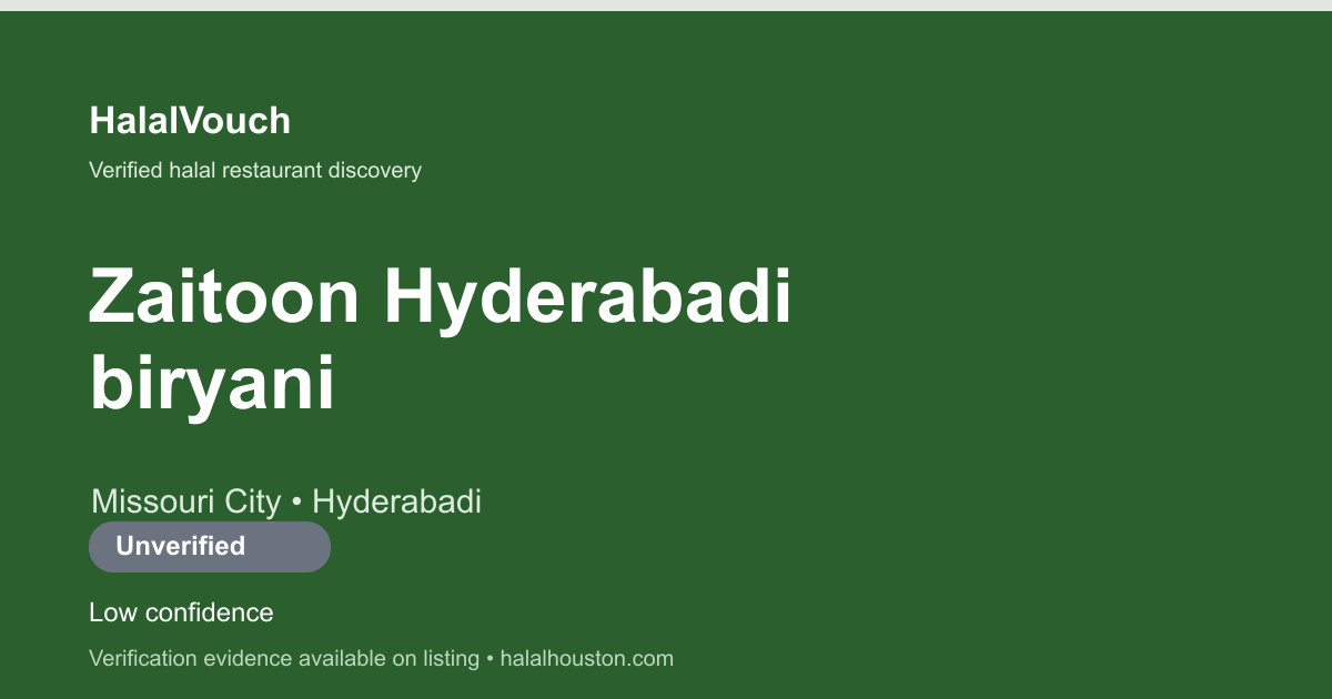 Zaitoon Hyderabadi biryani — HalalVouch branded listing image