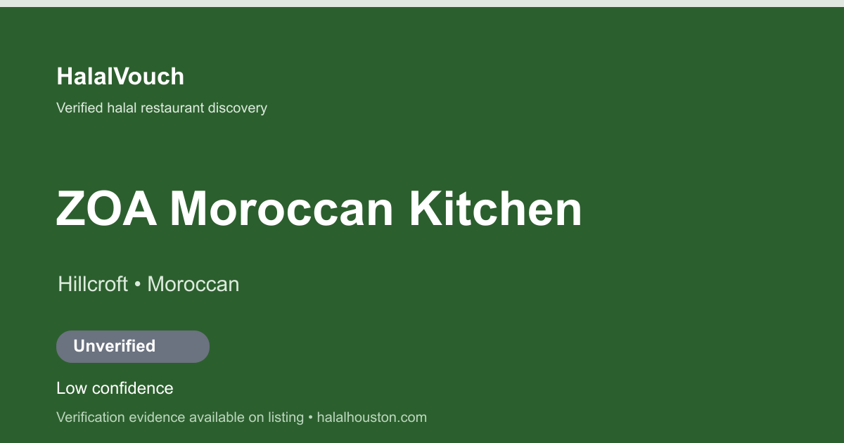 ZOA Moroccan Kitchen — HalalVouch branded listing image